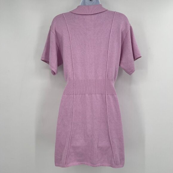 CRUSH Lilac Knit Mini Dress – Collared Button Front | Cotton Silk Cashmere Blend - Picture 4 of 11